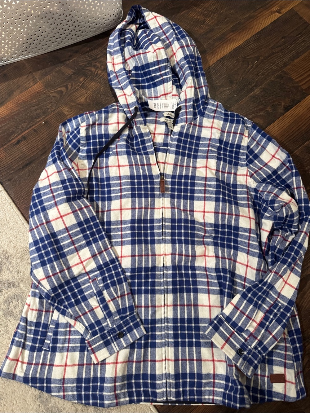 L.L. Bean Blue, White & Red Plaid Hooded women’s light  Jacket